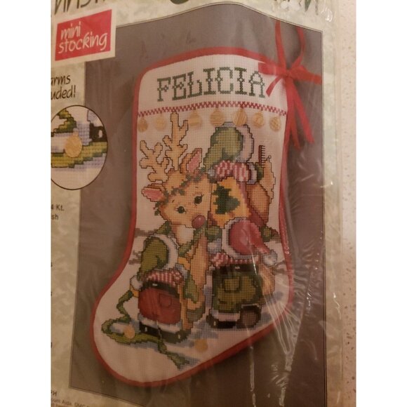 Christmas Stocking Kit Counted Cross Stitch Rudolph and Elves 24k Mini Charmable - Picture 9 of 9